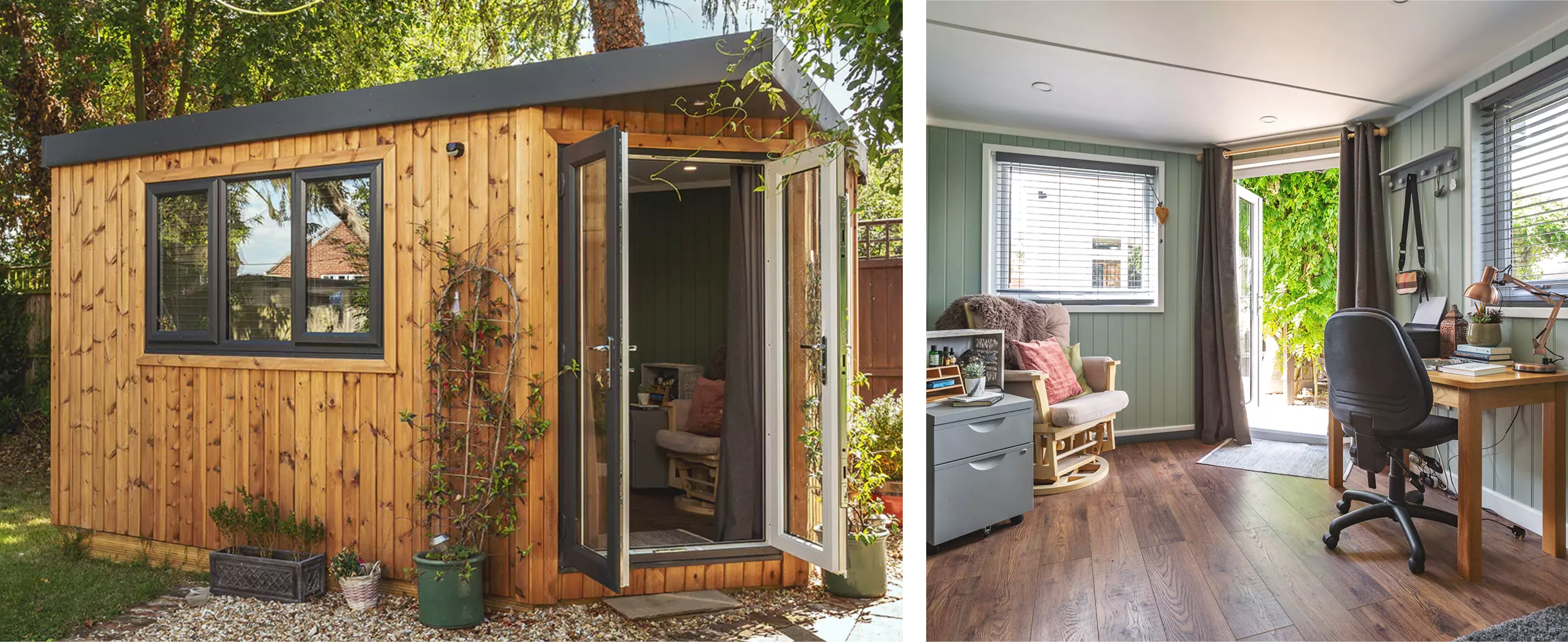 A tranquil corner garden office building.