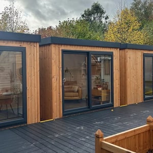 A small modular pod office, perfect for fitting an extra work from home space in your North West garden.