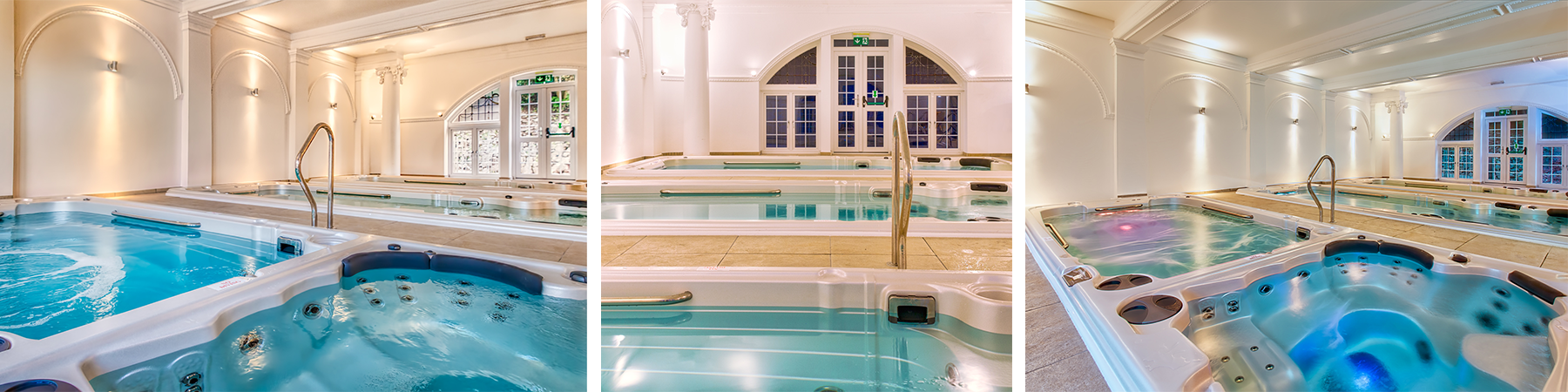 Multiple swim spas in a hotel.