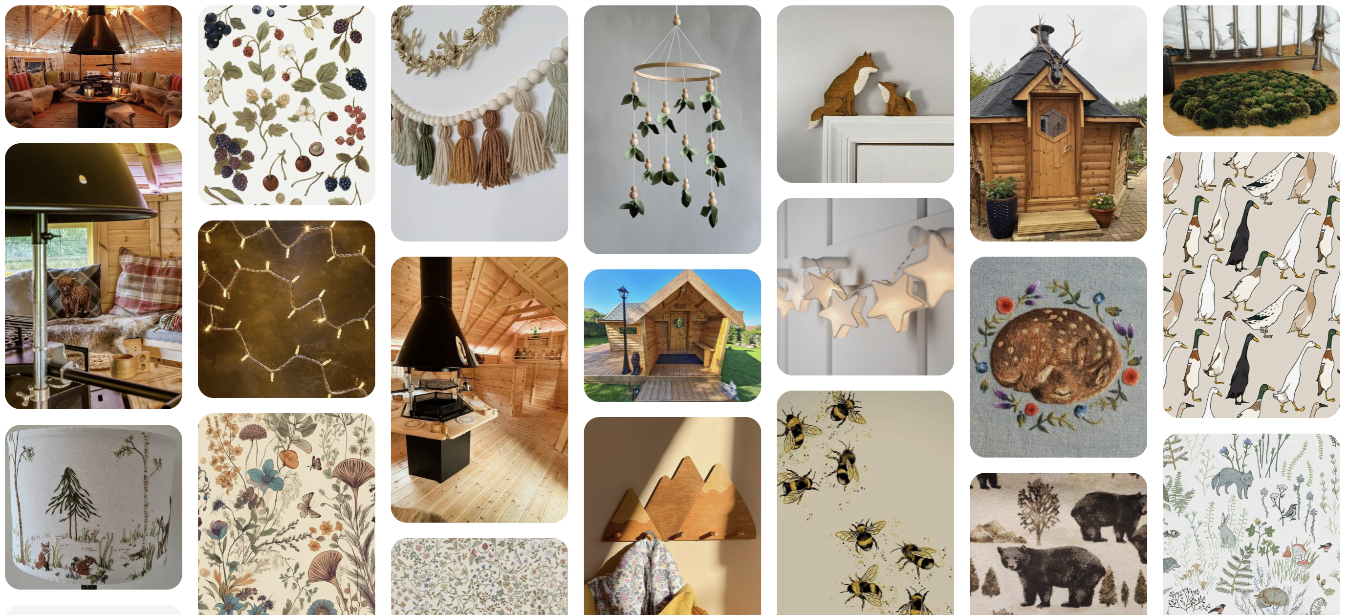 A collection of pinterest images showing a cute forest BBQ Cabin theme.
