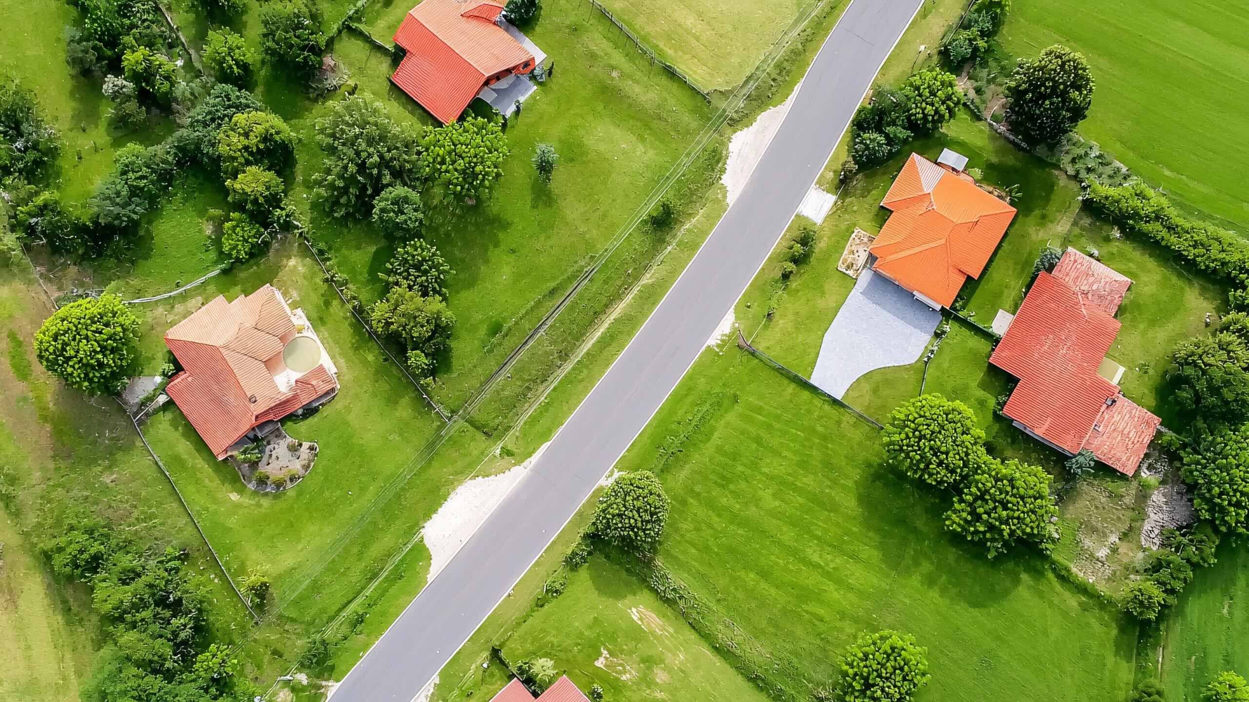 An aerial view of a neighbourhood awaiting a new hot tub install.