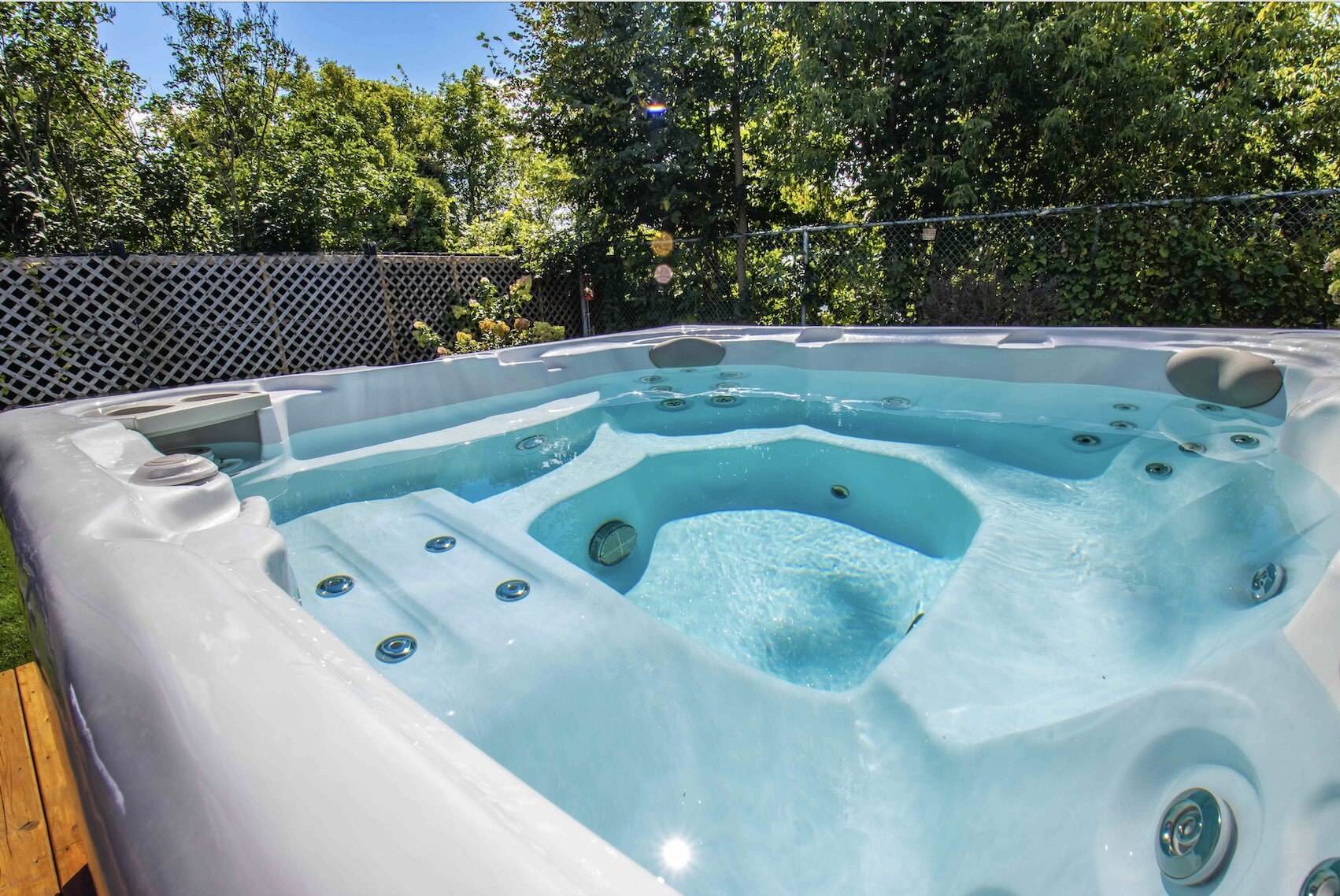 Crystal clear water in a hot tub after it has been properly maintained and looked after by Hydropool North West. 