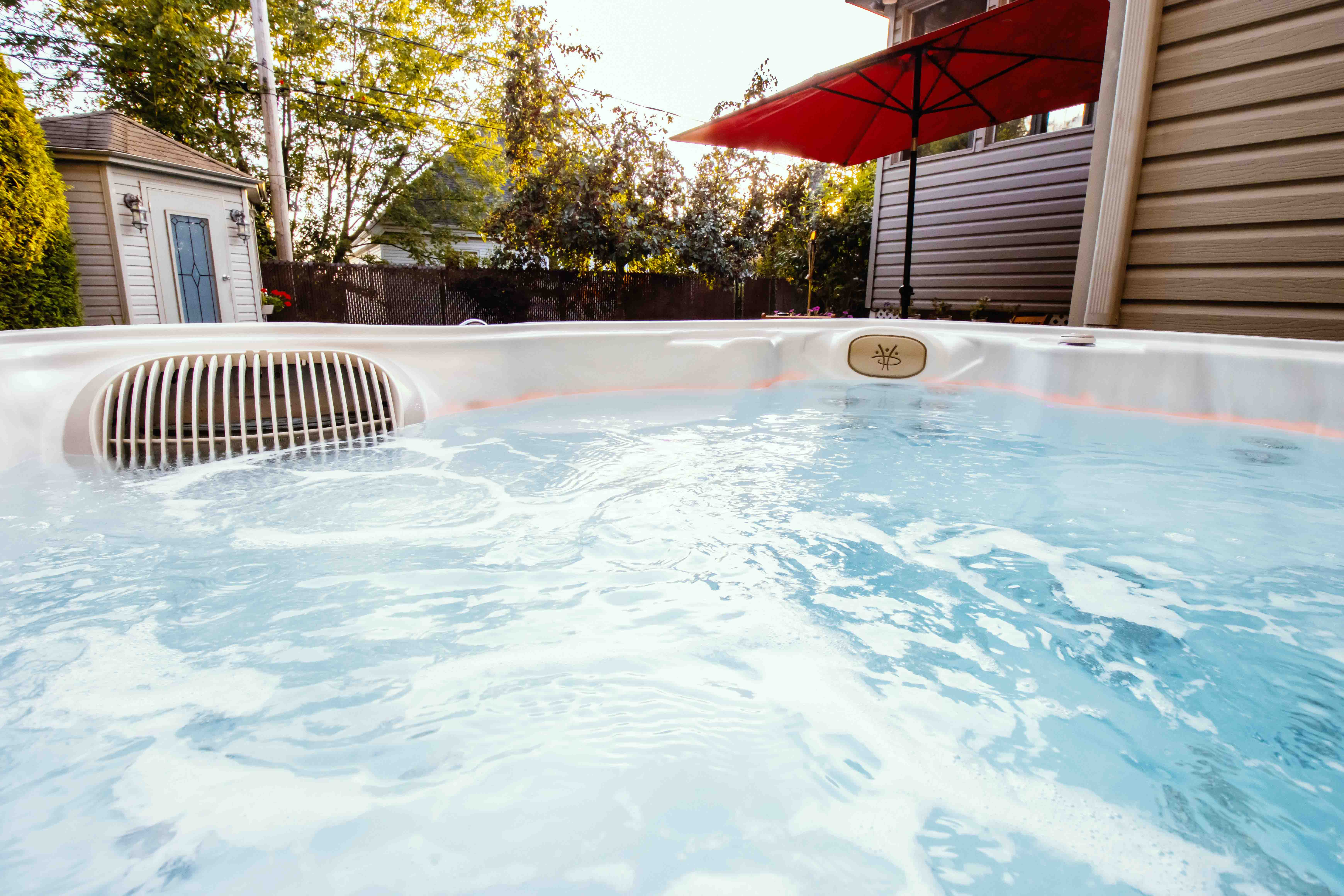 Pink scum line on a Serenity hot tub. 